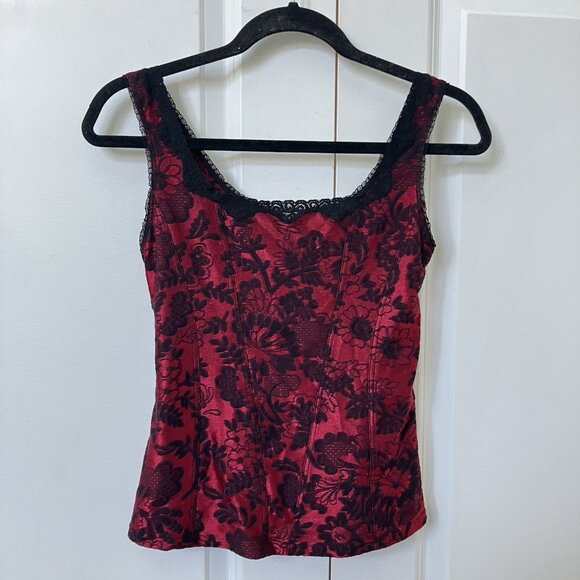 Vintage Tops - Vintage Arianne Tank Top Womens S Corset Red Floral Goth Whimsygoth Fairy Witchy
